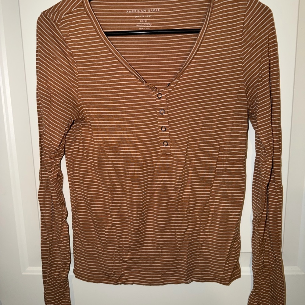 American Eagle Outfitters Brown Striped Long Sleeve Top